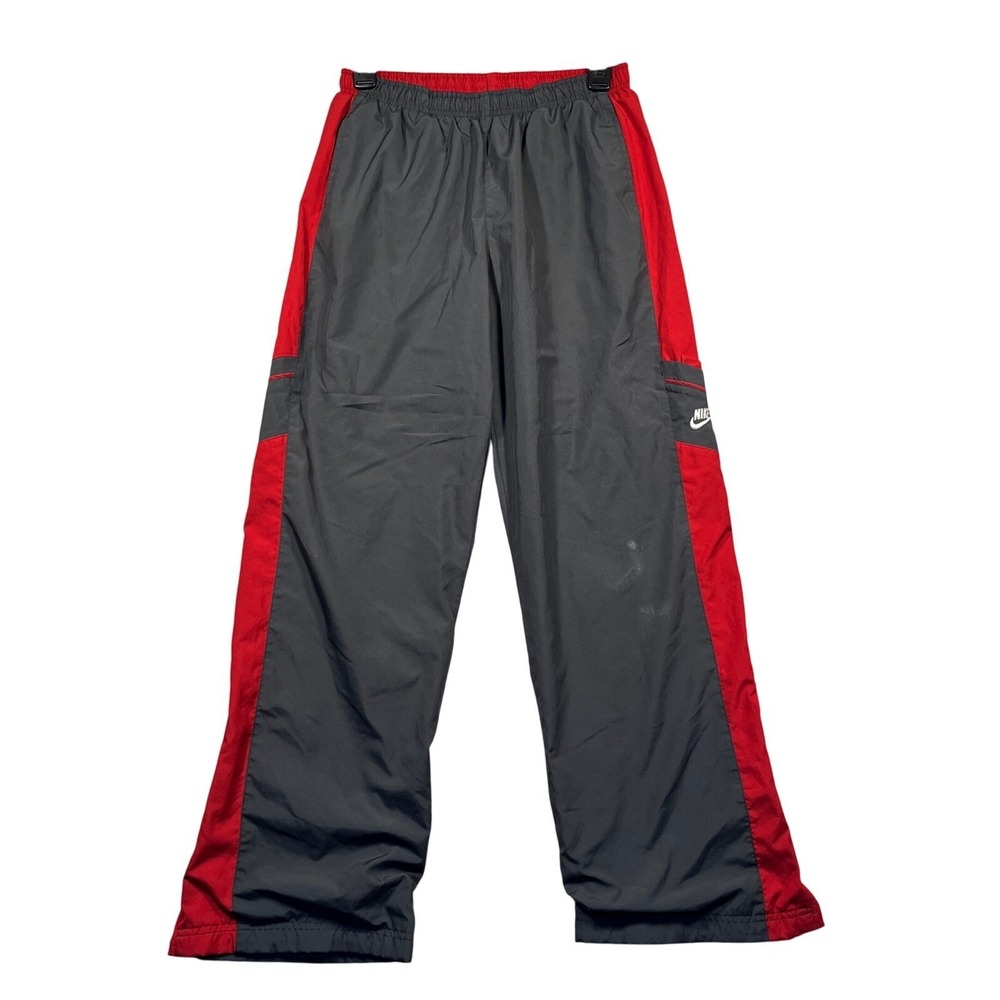 Y2K Nike Silver Tag Lined Track Pants Athletic Warm Up Gray Red Youth XL